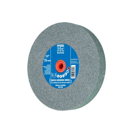 PFERD 7" x 1" Vitrified Bench Wheel - 1" A.H., Silicon Carbide, 60 Grit 61791